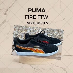 Puma Men's Black Sneakers with Red and Yellow Flame Accents Men size 11.5